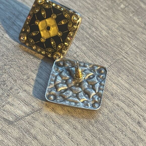 vintage enamel & rhinestone pierced earrings - Picture 4 of 6